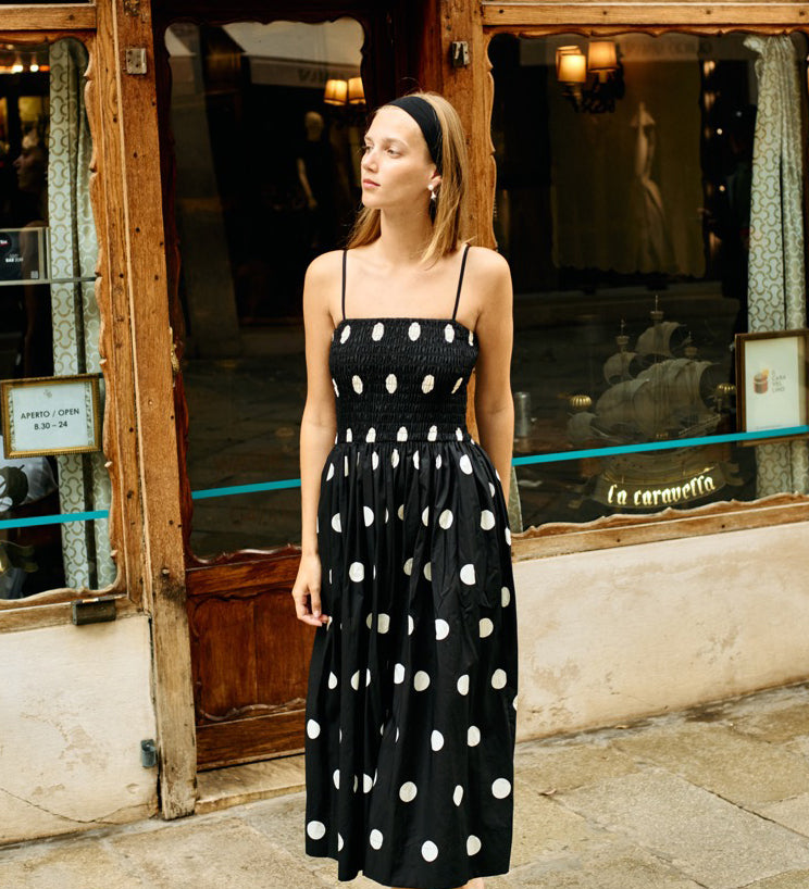 Ciao Lucia - Mael Smocked Polka Dot Midi Dress