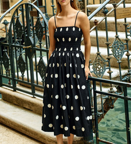 Ciao Lucia - Mael Smocked Polka Dot Midi Dress