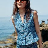 Ciao Lucia - Siboney Blue Printed Sleeveless Satin Top