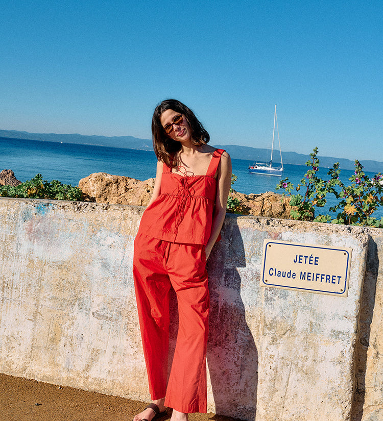 Ciao Lucia - Ander Red Cotton Poplin Lace Top
