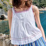 Ciao Lucia - Lexi Floral Embroidered White Voile Tank