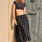 Ciao Lucia - Marcella Black Jersey Bubble Maxi Skirt