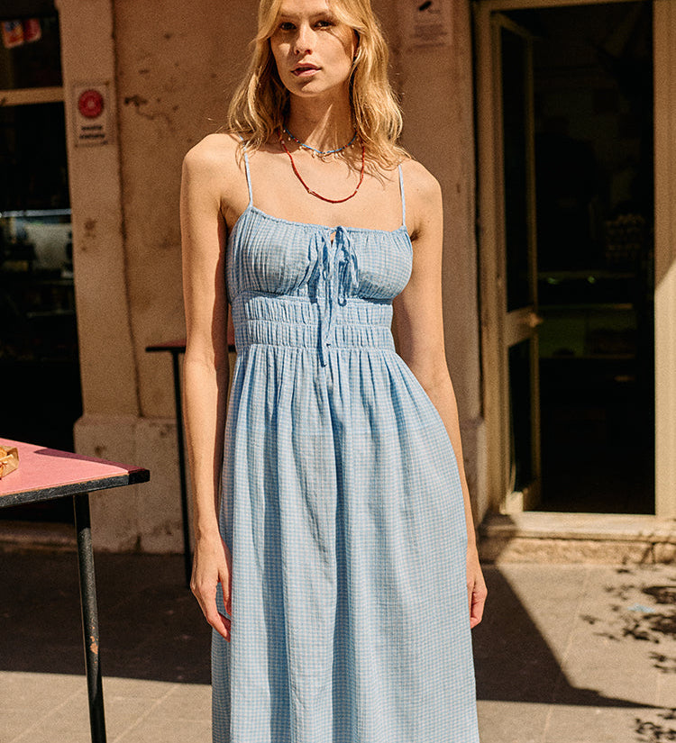 Ciao Lucia - Gabriela Sky Gingham Midi Dress