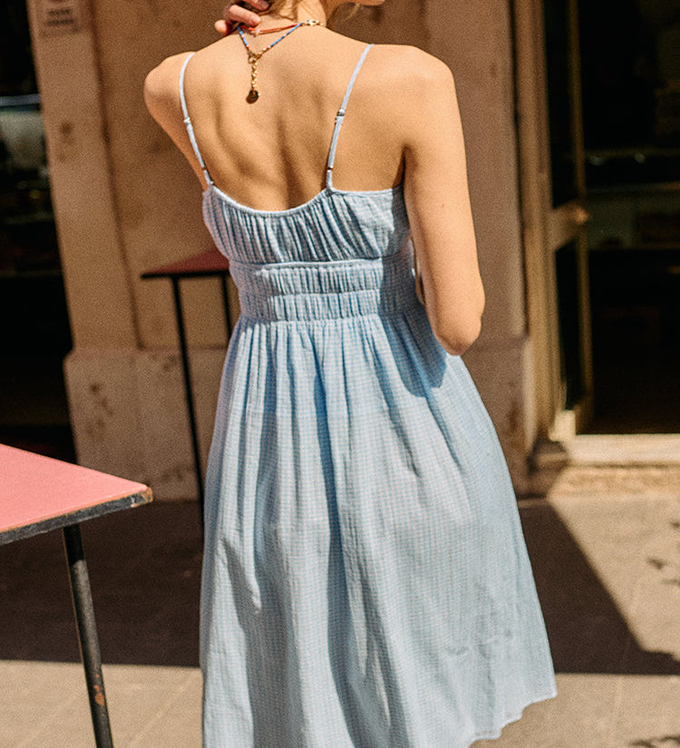 Ciao Lucia - Gabriela Sky Gingham Midi Dress