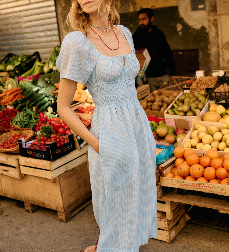 Ciao Lucia - Fiorella Sky Gingham Midi Dress