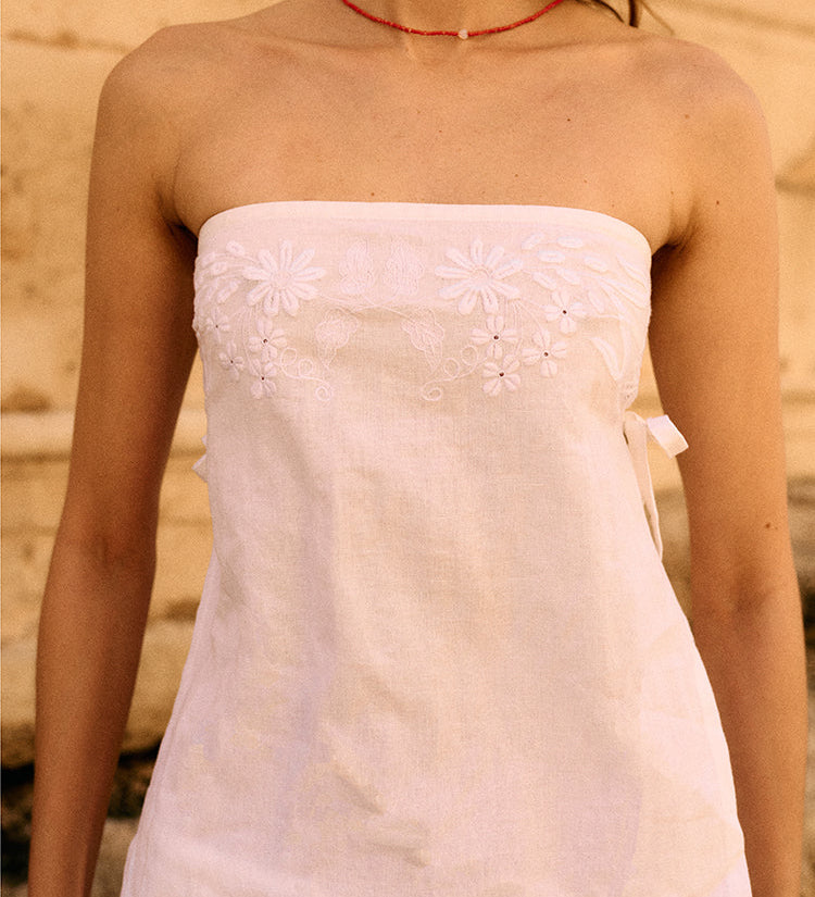 Ciao Lucia - Sebastian White Embroidered Linen Top