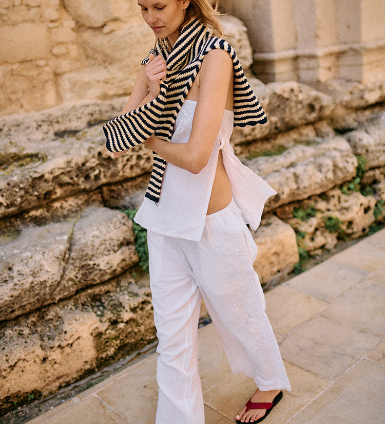 Ciao Lucia - Ermanno White Embroidered Linen Pant