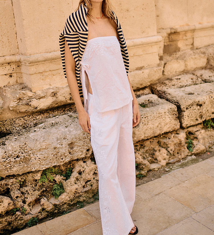 Ciao Lucia - Ermanno White Embroidered Linen Pant