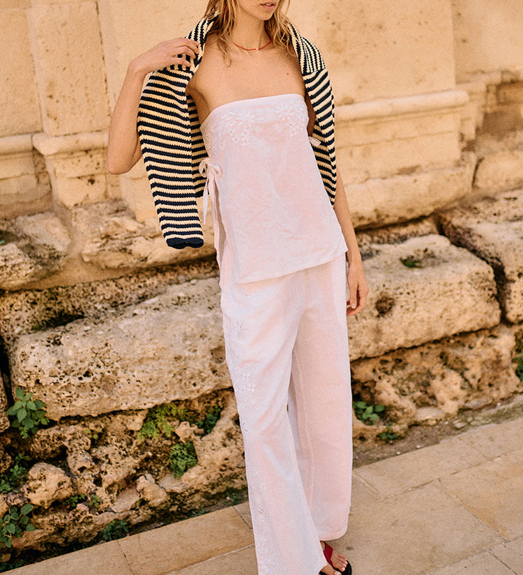 Ciao Lucia - Sebastian White Embroidered Linen Top