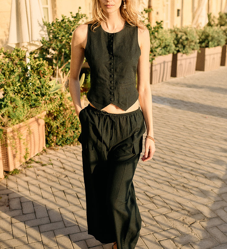 Ciao Lucia - Marceau Black Linen Pant