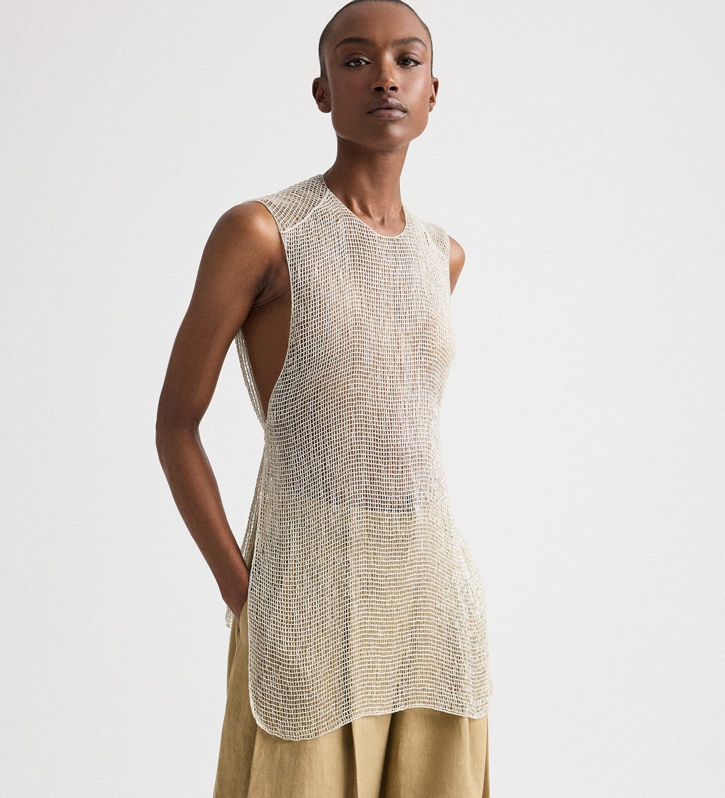 TWP - Beaded Apron Tunic in Bugle Bead Netting
