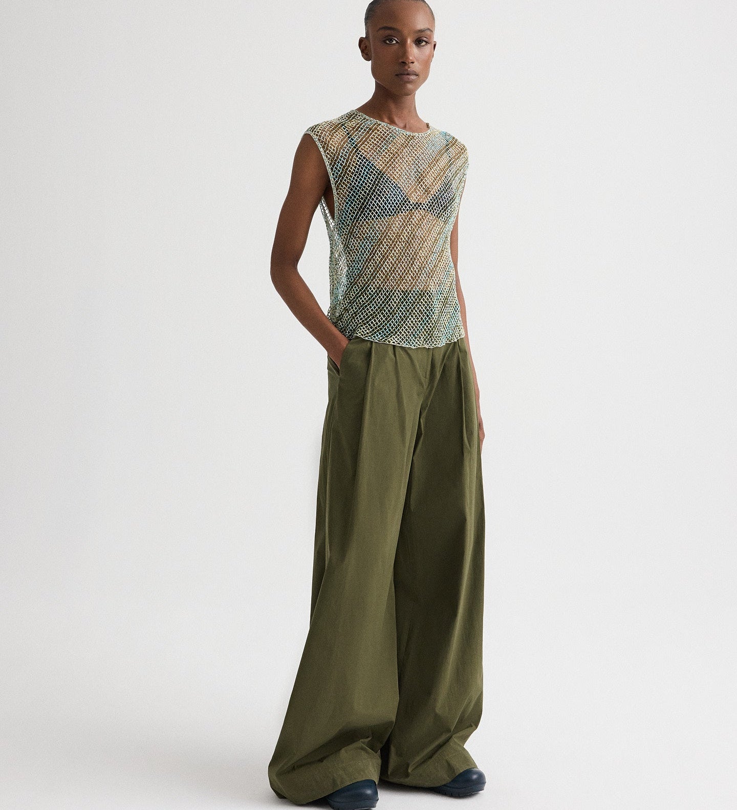 TWP - Oversized Muscle Tank in Bugle And Bead Net Fringe