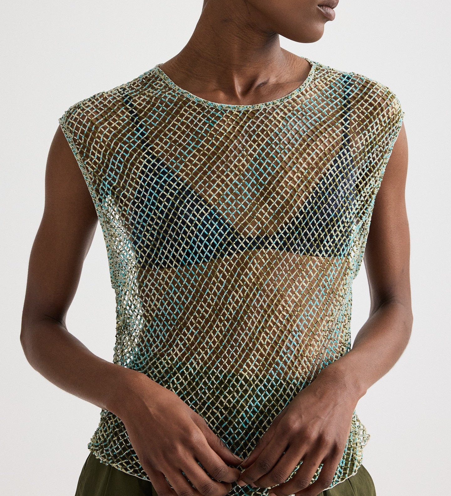 TWP - Oversized Muscle Tank in Bugle And Bead Net Fringe