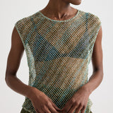 TWP - Oversized Muscle Tank in Bugle And Bead Net Fringe