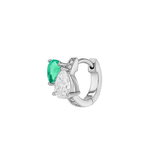 Dorsey - 14K DOUBLE PEAR - CUT HUGGIE EARRING IN LAB DIAMOND AND PETITE LAB EMERALD, 14K WHITE GOLD