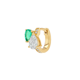 Dorsey - 14K DOUBLE PEAR - CUT HUGGIE EARRING IN LAB DIAMOND AND PETITE LAB EMERALD, 14K YELLOW GOLD