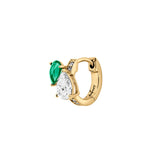 Dorsey - 14K DOUBLE PEAR-CUT HUGGIE EARRING IN LAB DIAMOND AND PETITE LAB EMERALD