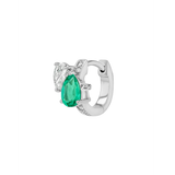 Dorsey - 14K DOUBLE PEAR - CUT HUGGIE EARRING IN LAB EMERALD AND PETITE LAB DIAMOND, 14K WHITE GOLD