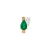 Dorsey - 14K DOUBLE PEAR-CUT HUGGIE EARRING IN LAB EMERALD AND PETITE LAB DIAMOND