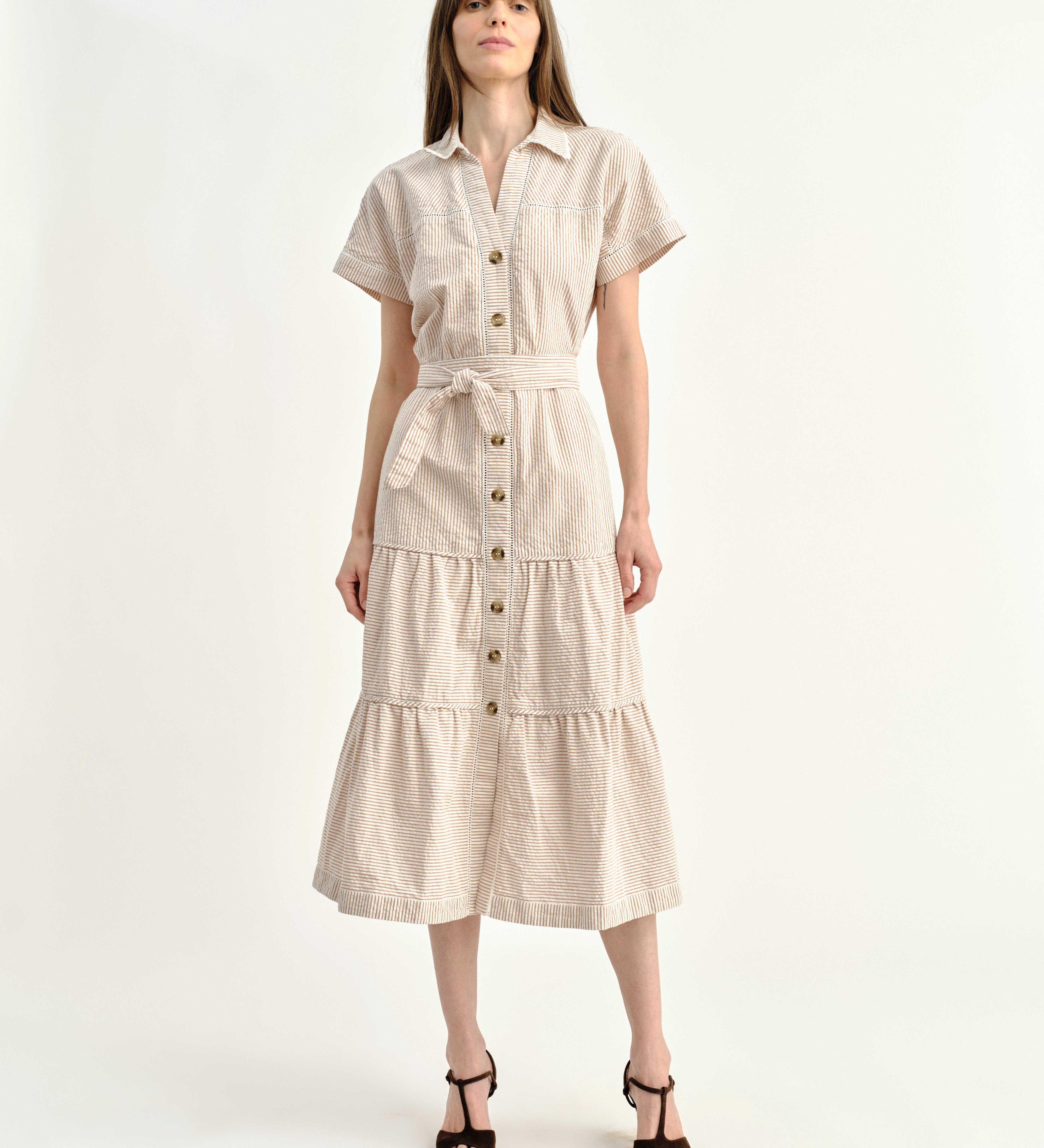 Cartolina - SP26 Adriana Shirt Dress - Camel Stripe