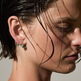 Dorsey - 14K DOUBLE PEAR - CUT HUGGIE EARRING IN LAB EMERALD AND PETITE LAB DIAMOND, 14K WHITE GOLD