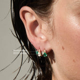 Dorsey - 14K DOUBLE PEAR - CUT HUGGIE EARRING IN LAB DIAMOND AND PETITE LAB EMERALD, 14K WHITE GOLD