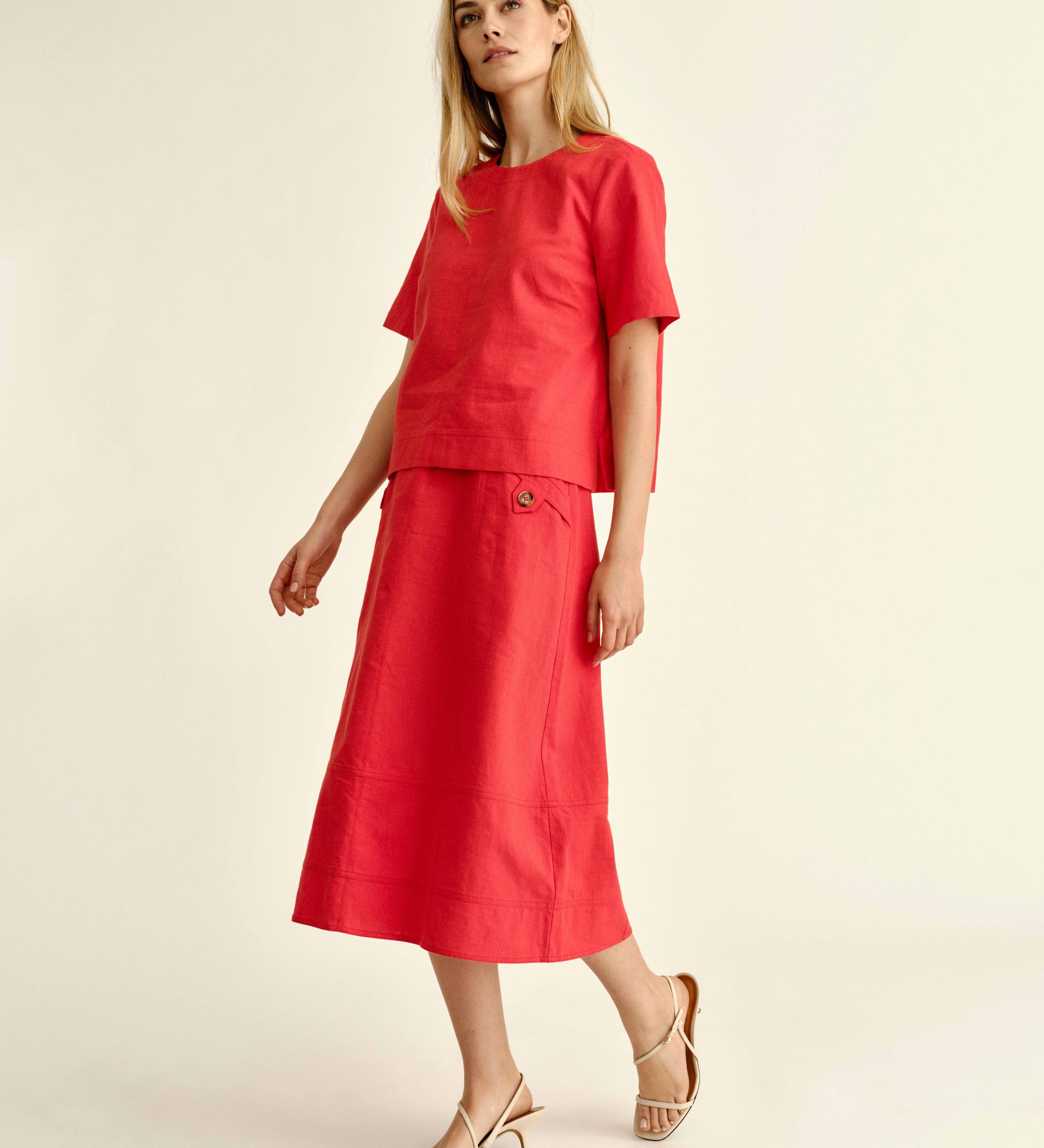 Cartolina - SU26 Alice Button Skirt - Poppy