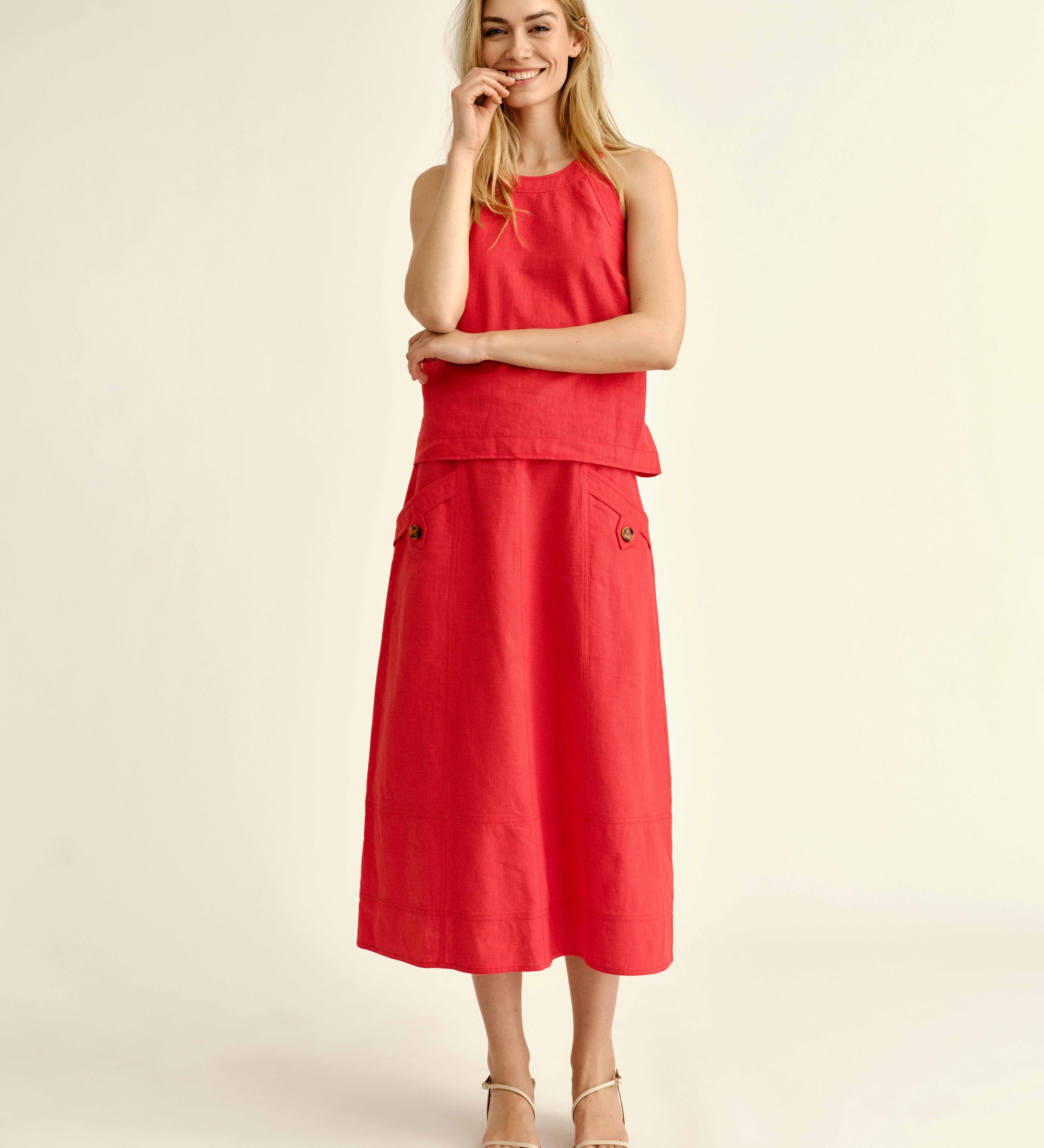 Cartolina - SU26 Alice Button Skirt - Poppy