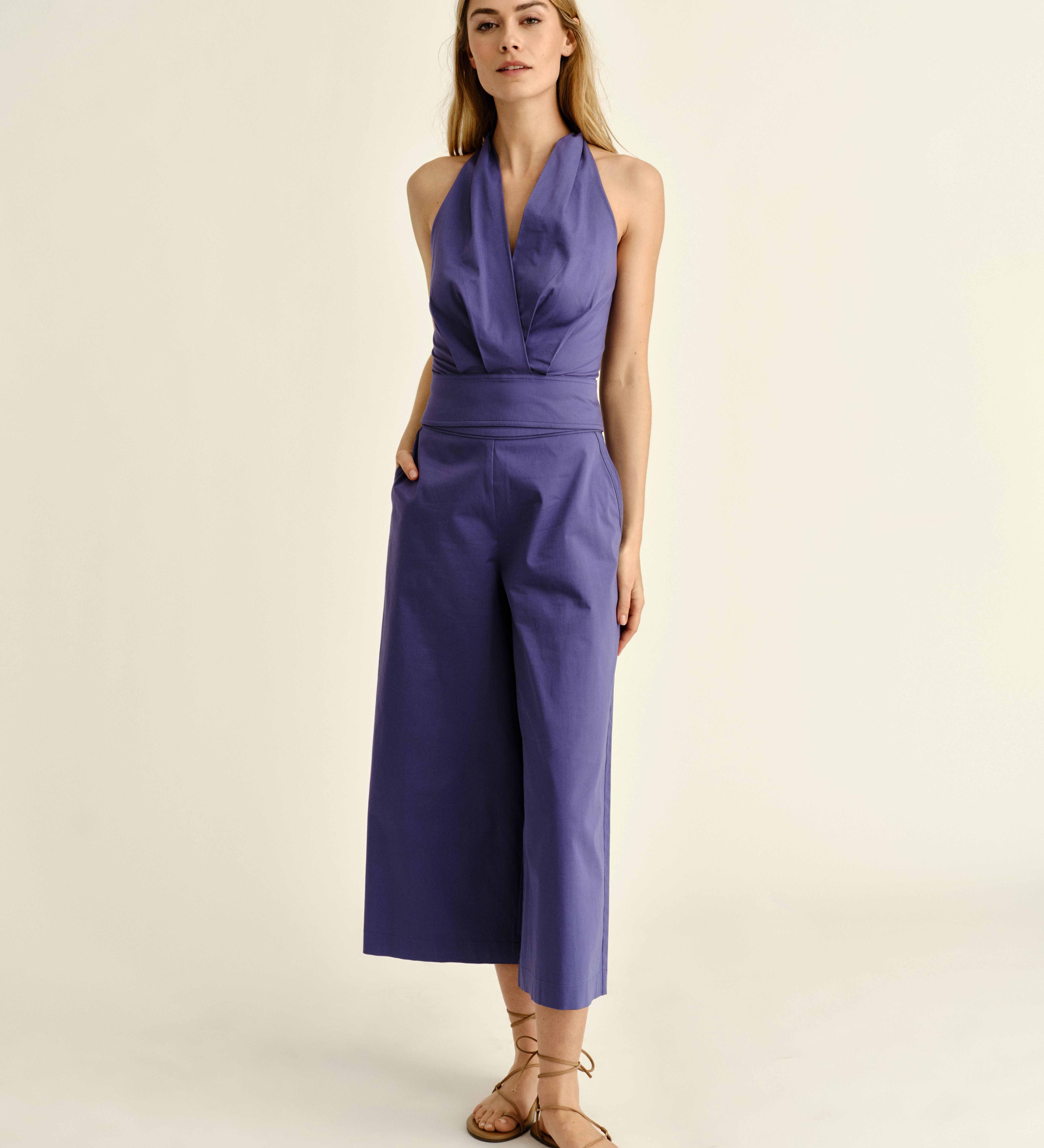 Cartolina - SU26 Olive Halter Top - Coastal Indigo
