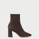 Elise Brown Suede Stretch Bootie in brown suede.
