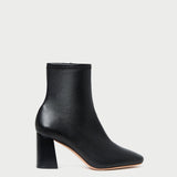 Elise Black Leather Stretch Ankle Bootie in black leather.