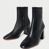Elise Black Leather Stretch Ankle Bootie in black leather.