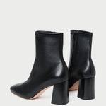 Elise Black Leather Stretch Ankle Bootie in black leather.