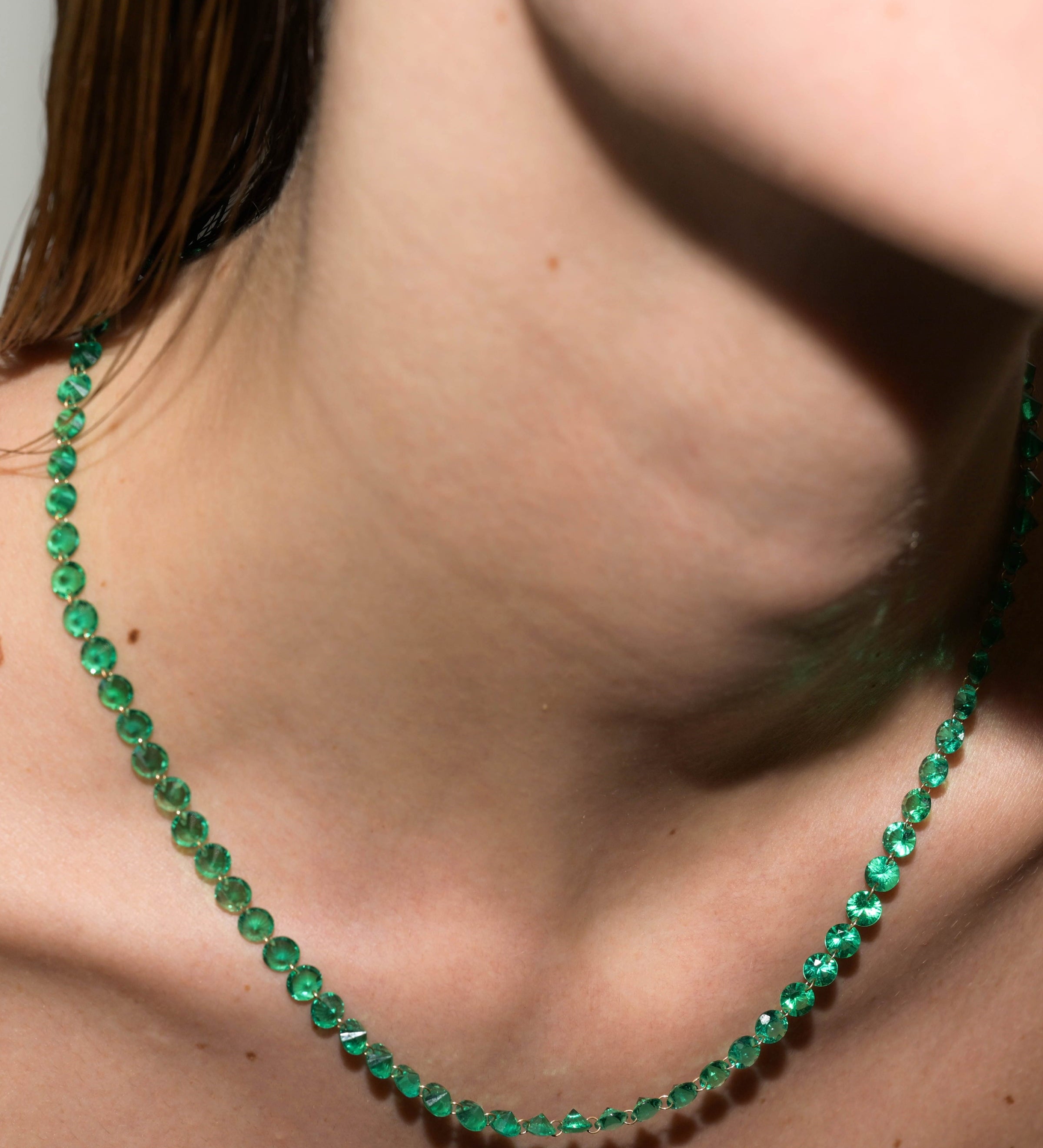 Dorsey - 14K FLOATING ETERNITY NECKLACE IN 5MM LAB EMERALD, 14K YELLOW GOLD