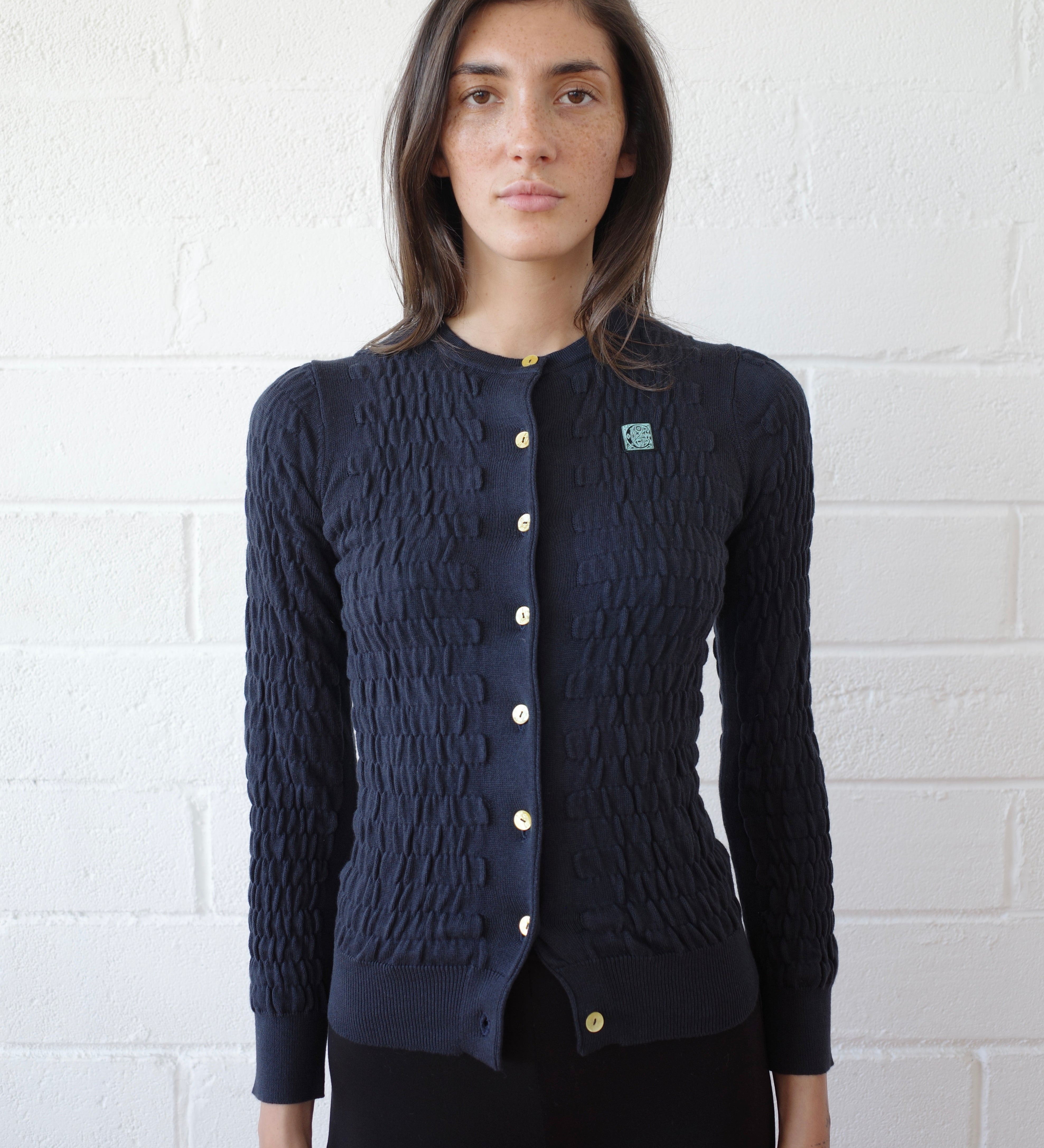 Conner Ives - The Shirred Knit Cashmere Cardigan - Navy