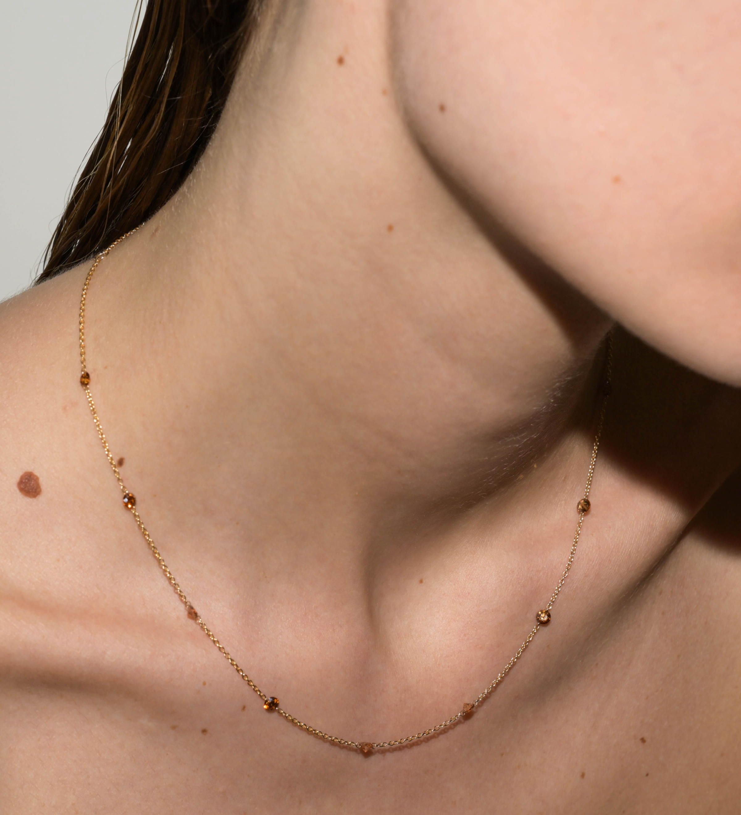Dorsey - 14K ROUND - CUT FLOATING NECKLACE IN AMBER LAB DIAMOND, 14K YELLOW GOLD