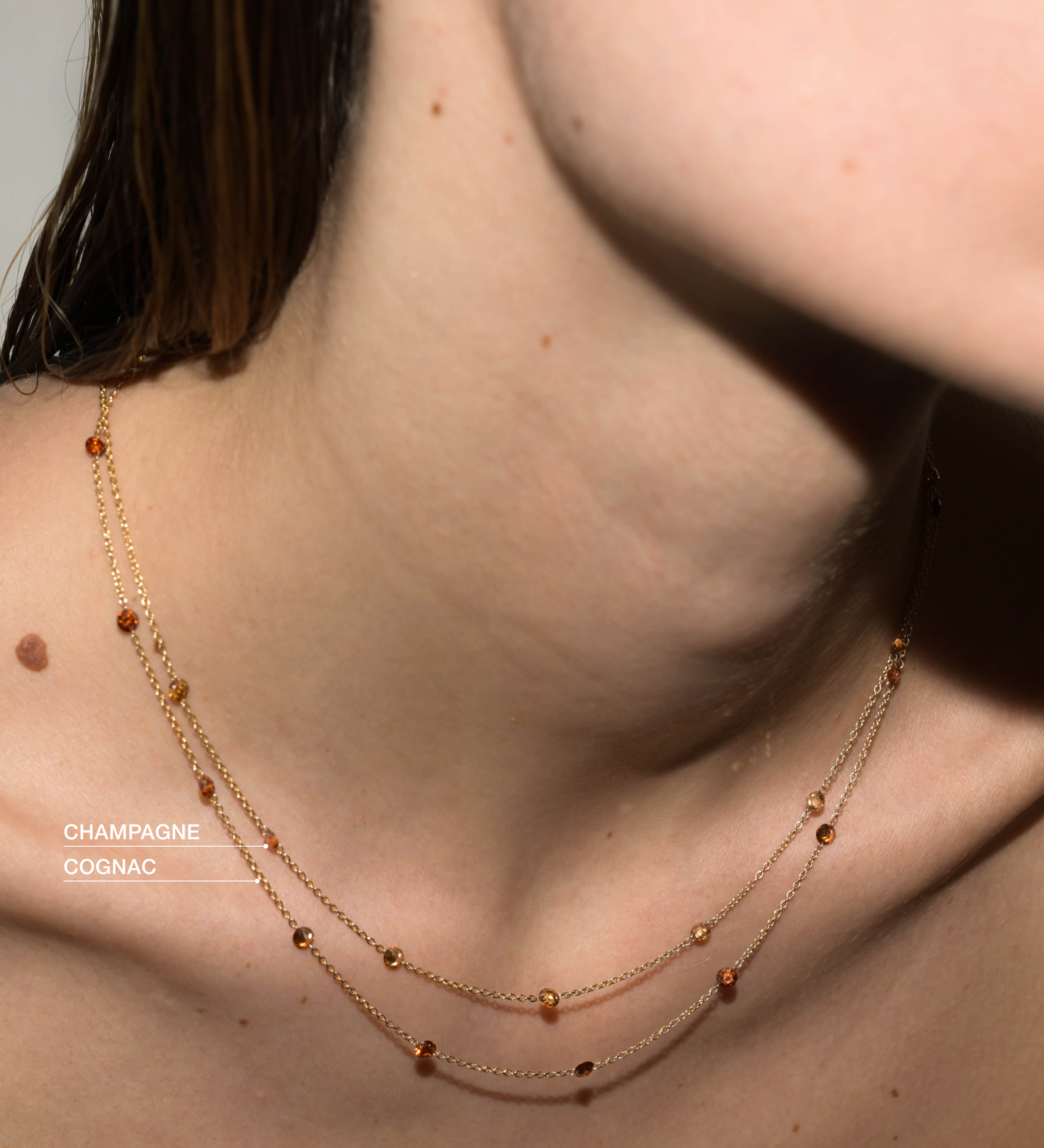 Dorsey - 14K ROUND - CUT FLOATING NECKLACE IN CHAMPAGNE LAB DIAMOND, 14K YELLOW GOLD