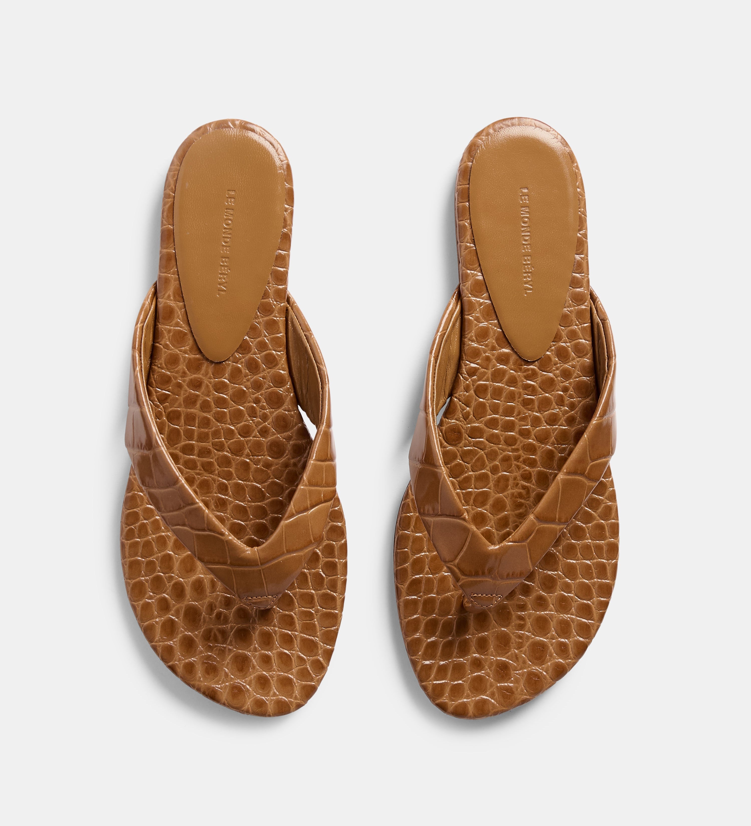 Le Monde Beryl - Flat Thong / Coco Brown Croc Effect Leather