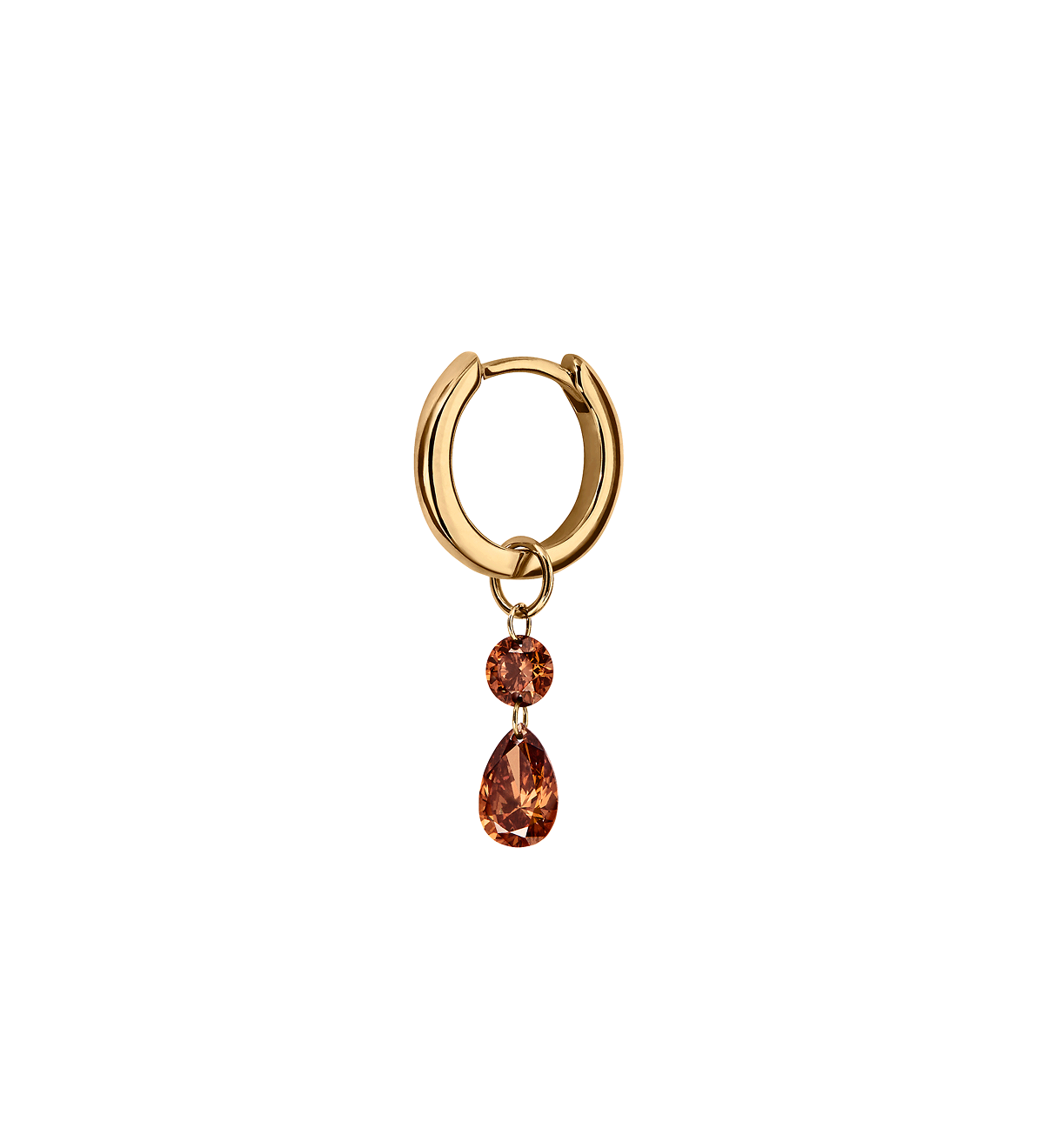 Dorsey - 14K FLOATING ROUND & PEAR HUGGIE EARRING IN COGNAC LAB DIAMOND, 14K YELLOW GOLD