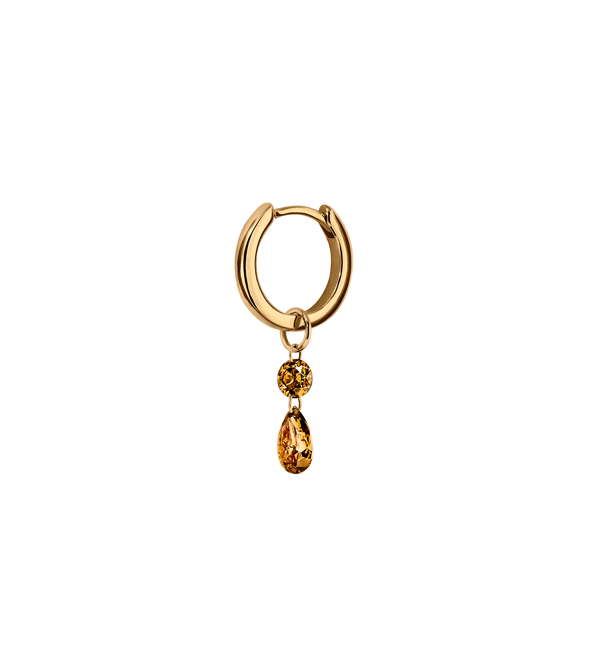 Dorsey - 14K FLOATING ROUND & PEAR HUGGIE EARRING IN AMBER LAB DIAMOND, 14K YELLOW GOLD