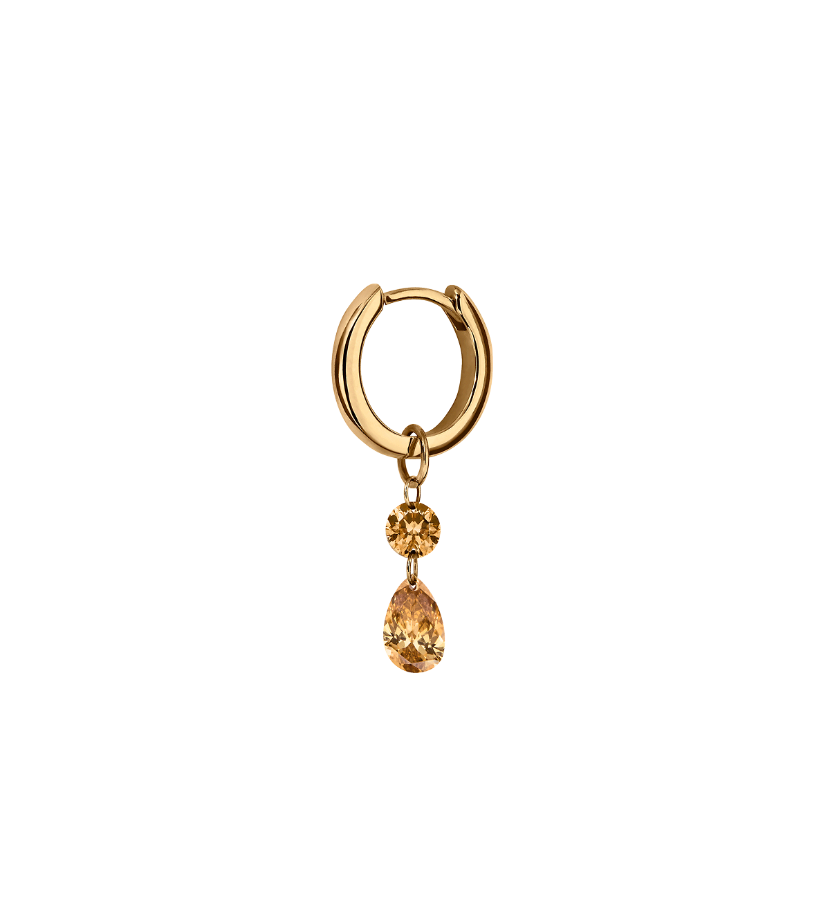 Dorsey - 14K FLOATING ROUND & PEAR HUGGIE EARRING IN CHAMPAGNE LAB DIAMOND, 14K YELLOW GOLD