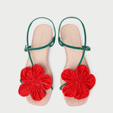 Loeffler Randall - Genevieve Red/Green Moiré Flower Sandal