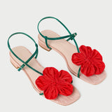 Loeffler Randall - Genevieve Red/Green Moiré Flower Sandal