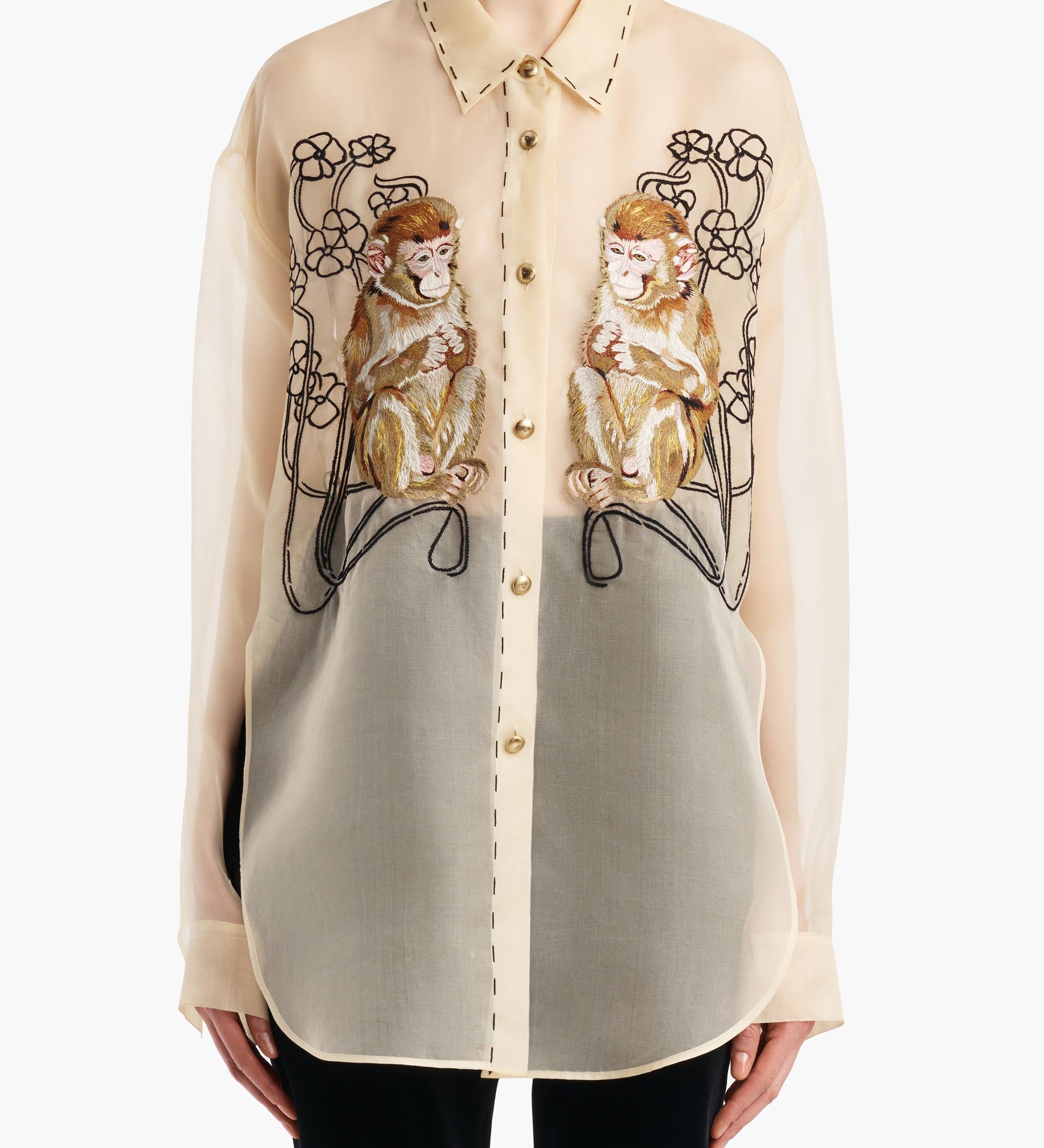 Khaite - Goya Top in Champagne Monkey Embroidery