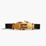 Khaite - Sculpted Hands Belt in Black Leather with Antique Gold