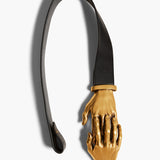 Khaite - Sculpted Hands Belt in Black Leather with Antique Gold