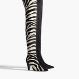 Khaite - Harvey Over - the - Knee High Boot in Zebra Print Haircalf and Black Suede