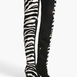 Khaite - Harvey Over-the-Knee High Boot in Zebra Print Haircalf and Black Suede
