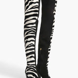 Khaite - Harvey Over - the - Knee High Boot in Zebra Print Haircalf and Black Suede