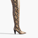 Khaite - Harvey Over-the-Knee High Boot in Morning Dove Suede and Taupe Python-Embossed Leather